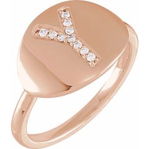 Ladies Natural Diamond Initial Y Signet Ring (I1, H+) — 14K Rose Gold