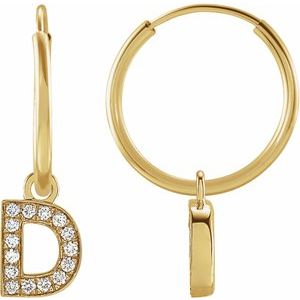 Ladies Natural Diamond Single Initial D Hoop Earring (I1, H+) — 14K Yellow Gold