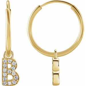 Ladies Natural Diamond Single Initial B Hoop Earring (I1, H+) — 14K Yellow Gold