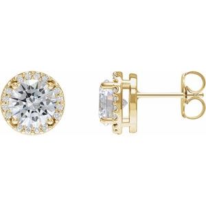Ladies Natural Diamond Halo-Style Earrings — 14K Yellow Gold