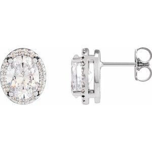Ladies Natural Diamond Halo-Style Earrings — 14K White Gold
