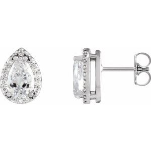 Ladies 4x2.5 mm Pear Natural Diamond Halo-Style Earrings — Platinum