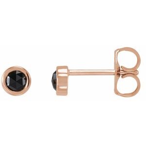 Ladies Rose-Cut Natural Black Diamond Bezel-Set Earrings — 14K Rose Gold