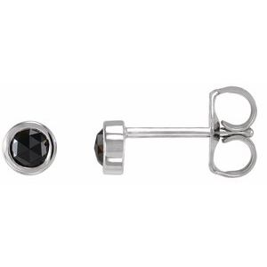 Ladies Rose-Cut Natural Black Diamond Bezel-Set Earrings — 14K White Gold