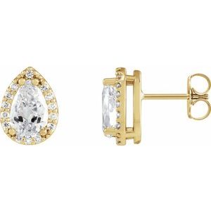 Ladies 4x2.5 mm Pear Natural Diamond Halo-Style Earrings — 14K Yellow Gold