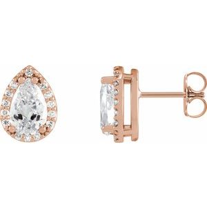Ladies 4x2.5 mm Pear Natural Diamond Halo-Style Earrings — 14K Rose Gold