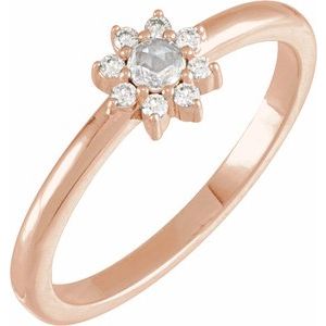Ladies Rose-Cut Natural Diamond Faceted Natural Diamond Halo-Style Ring (VS1-SI1, GHI) — 14K Rose Gold
