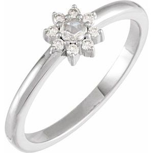 Ladies Rose-Cut Natural Diamond Faceted Natural Diamond Halo-Style Ring (VS1-SI1, GHI) — 14K White Gold