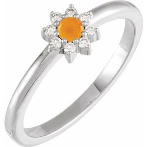 Ladies Natural Citrine Natural Diamond Halo-Style Ring (I1, G-H) — 14K White Gold