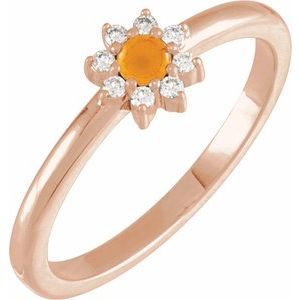 Ladies Natural Citrine Natural Diamond Halo-Style Ring (I1, G-H) — 14K Rose Gold
