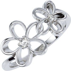 Ladies Natural Diamond Floral Ring — Sterling Silver