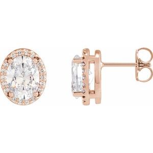 Ladies Natural Diamond Halo-Style Earrings — 14K Rose Gold