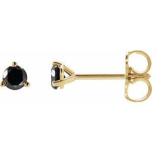 Ladies Natural Black Diamond Earrings (Opaque, Black) — 14K Yellow Gold