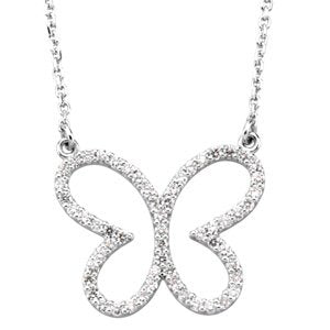 Ladies Natural Diamond Butterfly Necklace (I1, G-H) — 14K White Gold