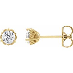 Ladies Natural Diamond Vintage-Inspired Earrings (I1, G-H) — 14K Yellow Gold