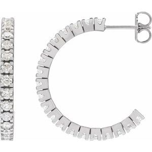 Ladies Natural Diamond 24.7 mm Hoop Earrings (I1, G-H) — 14K White Gold