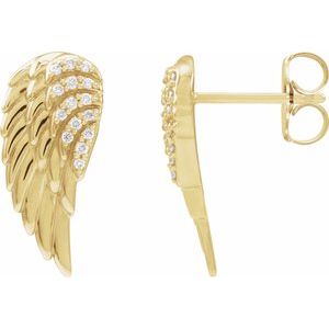 Ladies Natural Diamond Angel Wing Earrings — 14K Yellow Gold