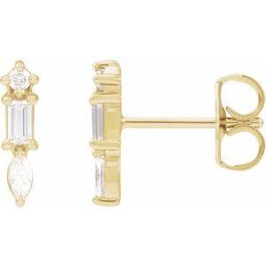 Ladies Natural Diamond Bar Earrings — 14K Yellow Gold