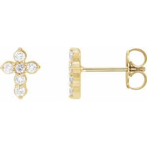 Ladies Natural Diamond Cross Earrings — 14K Yellow Gold