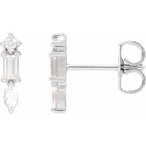 Ladies Natural Diamond Bar Earrings — 14K White Gold