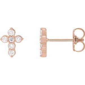 Ladies Natural Diamond Cross Earrings — 14K Rose Gold