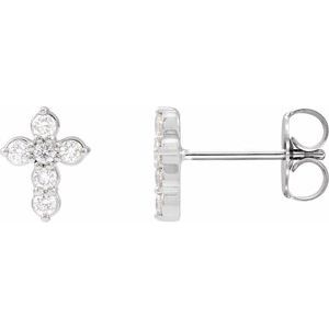 Ladies Natural Diamond Cross Earrings — 14K White Gold