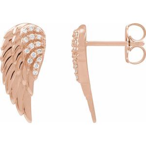 Ladies Natural Diamond Angel Wing Earrings — 14K Rose Gold