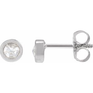 Ladies Rose-Cut Natural Diamond Stud Earrings (Vs/Si1, Ghi) — 14K White Gold