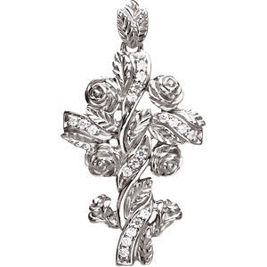 Ladies Natural Diamond Floral-Inspired Cross Pendant — 14K White Gold