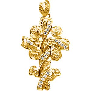 Ladies Natural Diamond Floral-Inspired Cross Pendant — 14K Yellow Gold