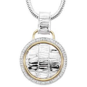 Ladies Natural Diamond Alligator Skin Necklace (I1, G-H) — Sterling Silver & 14K Yellow Gold