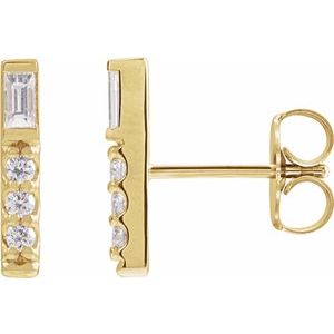 Ladies Natural Diamond Bar Earrings — 14K Yellow Gold