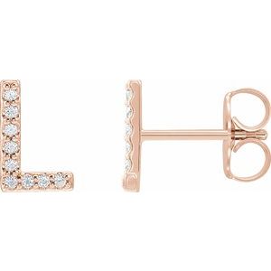 Ladies Natural Diamond Initial L Earrings (I1, G-H) — 14K Rose Gold