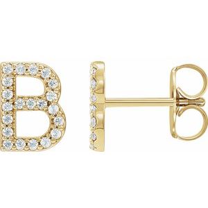 Ladies Natural Diamond Initial B Earring (I1, G-H) — 14K Yellow Gold