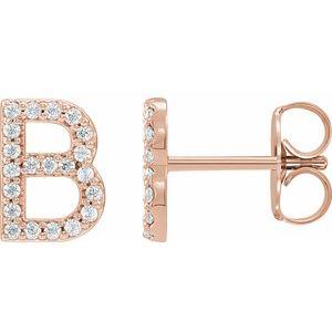 Ladies Natural Diamond Initial B Earring (I1, G-H) — 14K Rose Gold