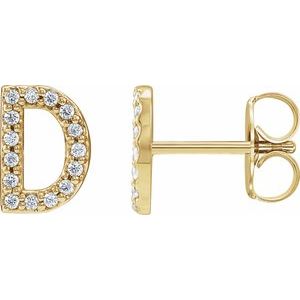 Ladies Natural Diamond Initial D Earrings (I1, G-H) — 14K Yellow Gold