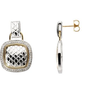 Ladies Natural Diamond Snake Skin Earrings — Sterling Silver & 14K Yellow Gold