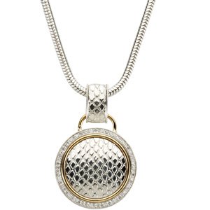Ladies Natural Diamond Snake Skin Necklace (I1, G-H) — Sterling Silver & 14K Yellow Gold