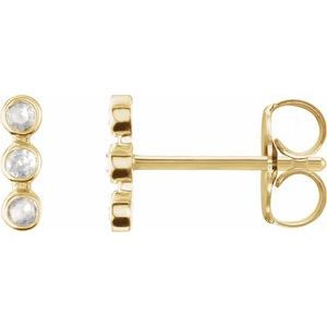 Ladies Rose-Cut Natural Diamond Three-Stone Bar Earrings — 14K Yellow Gold