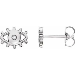 Ladies Natural Diamond Evil Eye Earrings — 14K White Gold