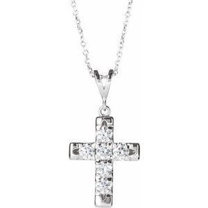 Ladies Natural Diamond French-Set Cross Necklace (Si2-Si3, G-H) — Platinum