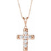Ladies Natural Diamond French-Set Cross Necklace (I1, G-H) — 14K Rose Gold
