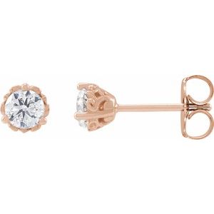 Ladies Natural Diamond Vintage-Inspired Earrings (I1, G-H) — 14K Rose Gold