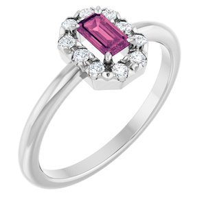 Ladies Natural Pink Tourmaline Natural Diamond French-Set Halo-Style Ring (I1, G-H) — Sterling Silver