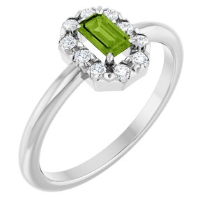 Ladies Natural Peridot Natural Diamond French-Set Halo-Style Ring (SI2-SI3, G-H) — Platinum