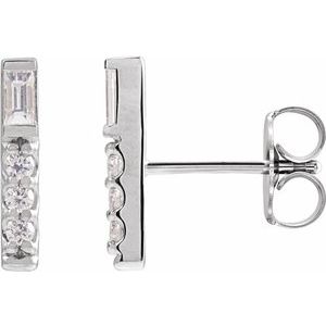 Ladies Natural Diamond Bar Earrings — 14K White Gold