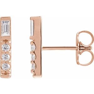 Ladies Natural Diamond Bar Earrings — 14K Rose Gold