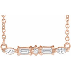 Ladies Natural Diamond Bar Necklace (I1, G-H) — 14K Rose Gold