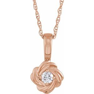 Ladies Natural Diamond Knot Necklace (I1, G-H) — 14K Rose Gold