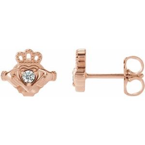 Ladies Natural Diamond Claddagh Earrings — 14K Rose Gold